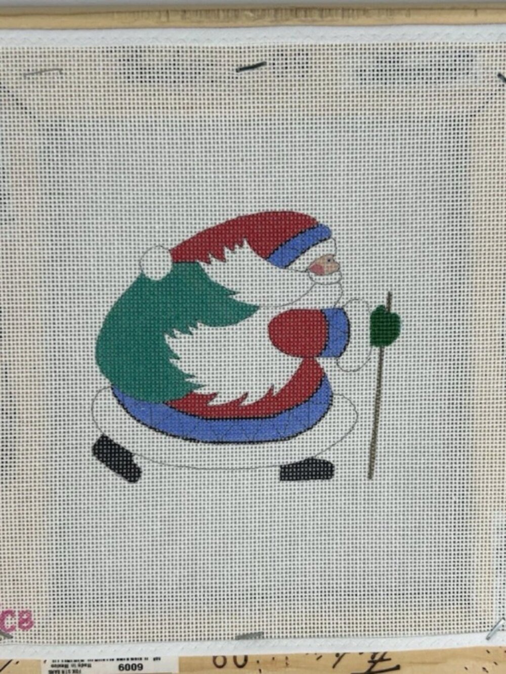 Beau Geste Walking Hiking Santa Handpainted Needlepoint Canvas On Frame 18 Ct